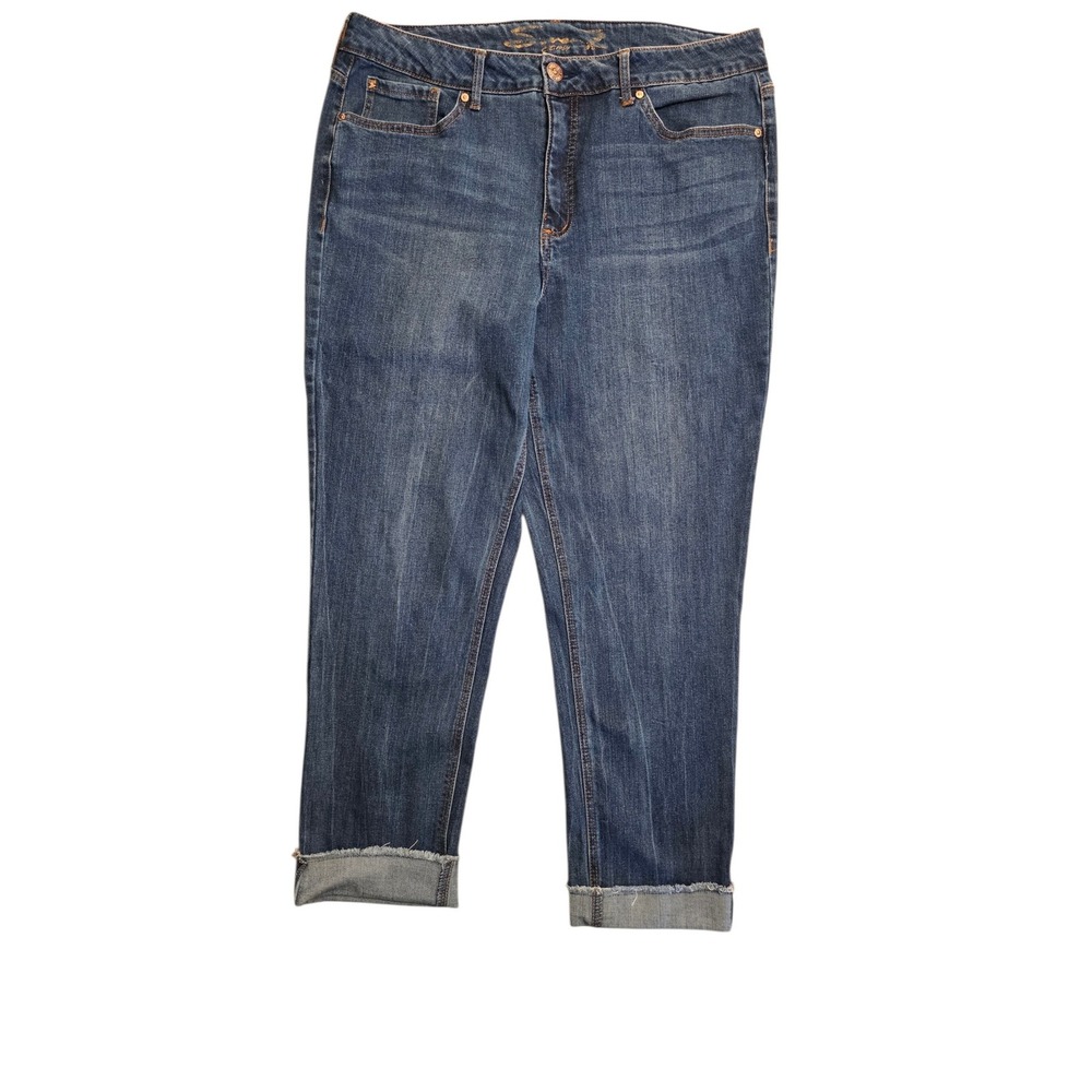 Seven7 Weekend Slim Fit Jeans Womens 16 Avalon Blue Cropped Frayed Cuff